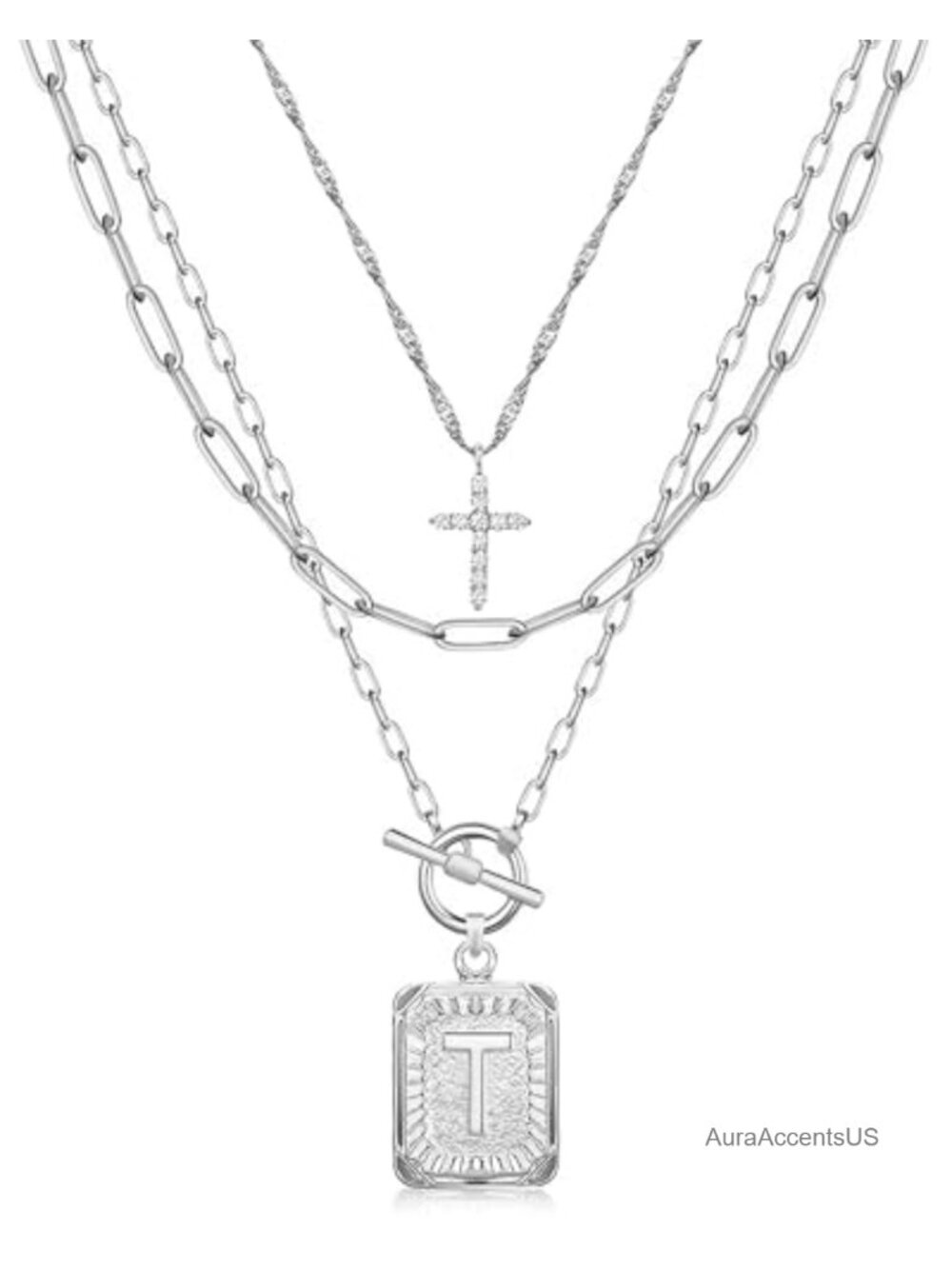 Layered Initial Necklaces for Women, 14K Gold Plated Brass Paperclip Chain